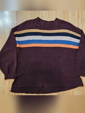 American Eagle Comfy Oversized Striped Accent Maroon Knit Sweater